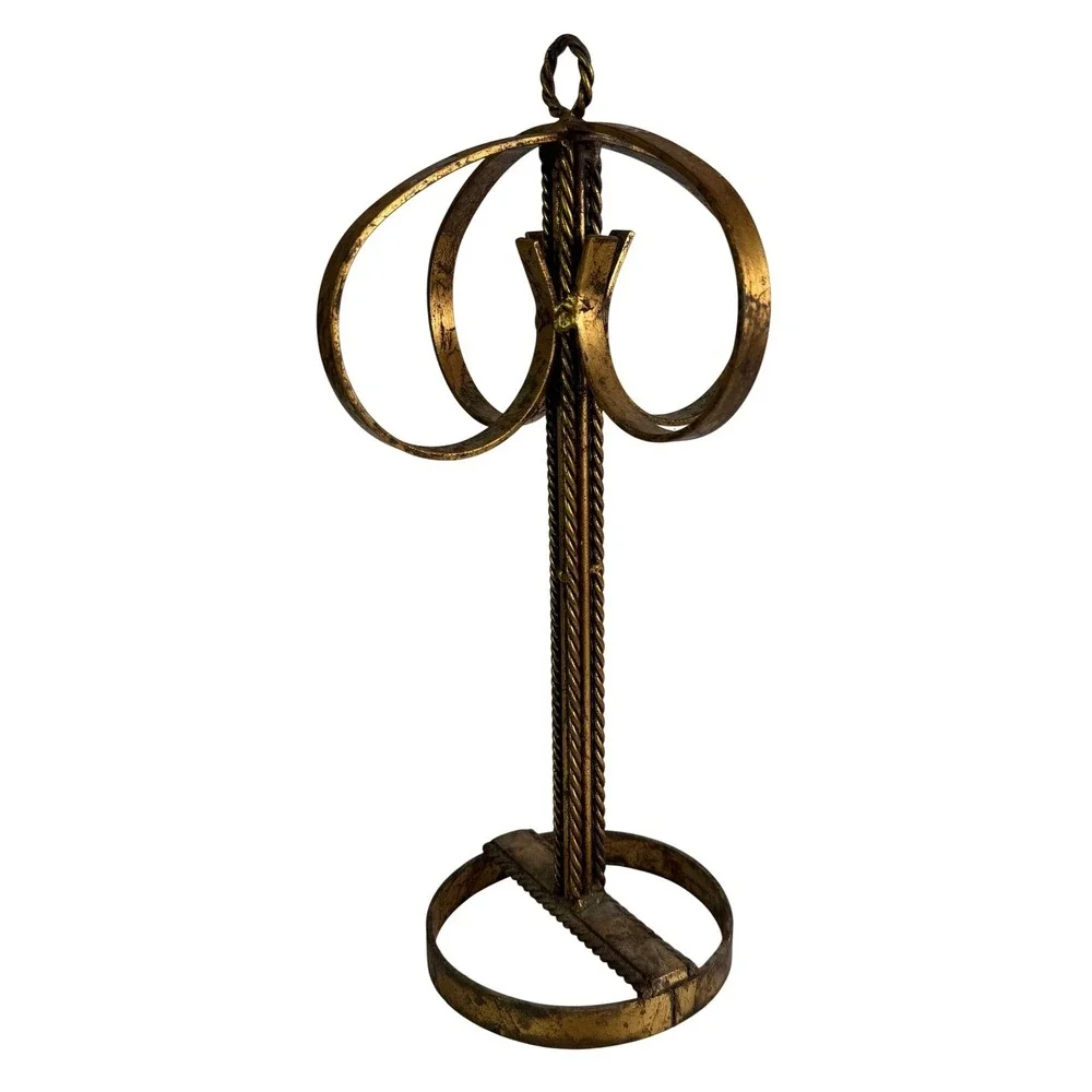 Vtg Free-Standing Metal Towel Holder Wrought‎ Iron Gold Finish Rope Design